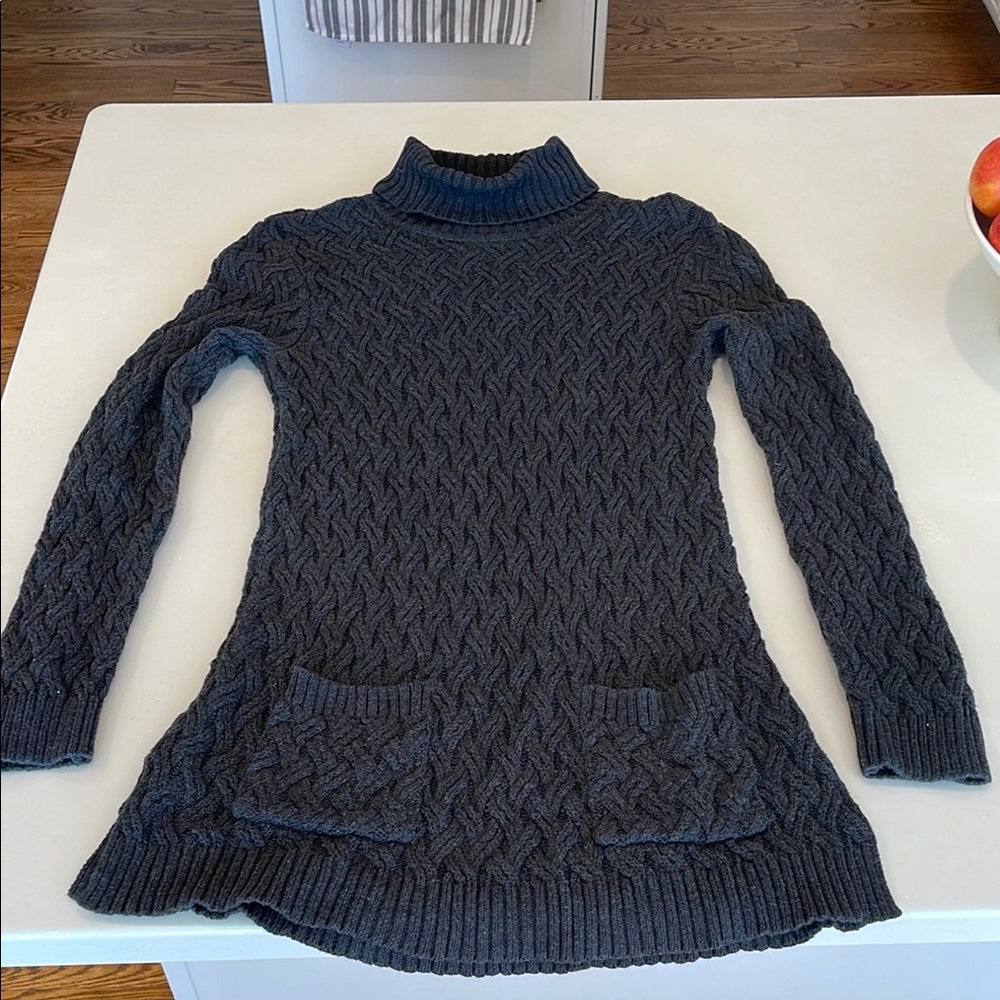 Jeanne Pierre Gray Cable Knit Cotton Tunic Sweater